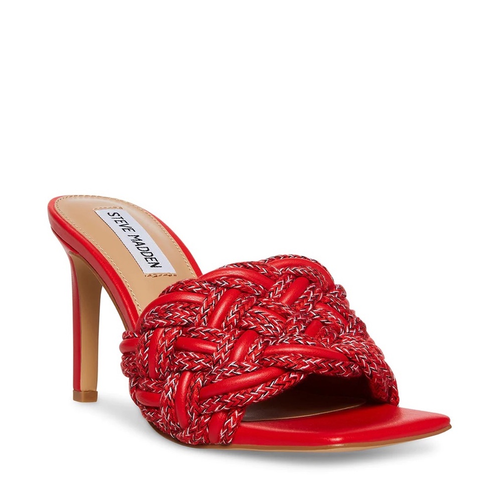 Steve Madden Red Seraphine Square Toe Sandal Heels